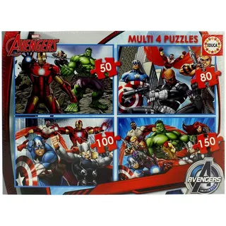 Educa - Kinderpuzzle Avengers | 4in1 Puzzleset 50/80/100/150 Teile | Iron Man, Captain America, Marvel | ab 5 Jahren (16331)
