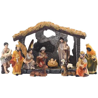Joyivike Weihnachtskrippe Kleine Tischkrippe Set Aus Harz, Krippe Weihnachten Aus Mit Figuren, Traditionelle Weihnachtskrippen Set Mit Handbemalten Figuren Für Den Innenbereich, Kirche Oder Schule
