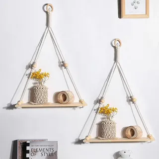 2er-set Türvorhänge, Makramee-wandregal Mit Holzregalen, Bohemian-schweberegal, Handgewebt Mit Natürlichem Baumwollseil, Bohemian-wanddekor, Pflanzenhänger Für Die Wanddekoration Zu Hause (a)
