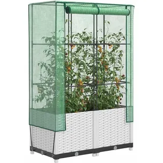 Hochbeet mit Gewächshaus Frühbeet Aufsatz 80x40x138 cm Rattan Optik für Garten Balkon, Stabiles Tomatenhaus mit Belüftung zum Schutz von Gemüse Kräutern Blumen