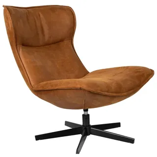 Loungesessel John Cognac mit drehbarem Metallgestell aus PU-Leder