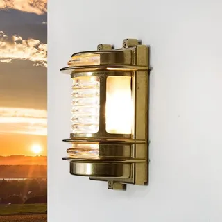 Außenlampe Wand GRACIA aus Messing massiv Maritim Wandleuchte Schiffslampe Haus Garten - Gold