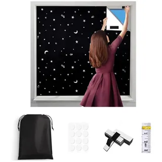 Verdunklungsrollo Fenster Verdunklungsstoff, Dachfenster Verdunkelung Sonnenschutz, Coonoor, Tragbare Reise Verdunkelungsrollo ohne Bohren, Verdunkelnd schwarz 145 cm x 200 cm