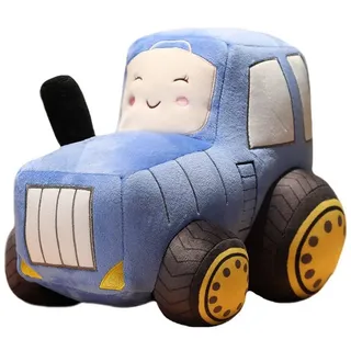 yozhiqu Kuscheltier Niedliches Cartoon-Kissen mit simuliertem Ackerschlepper aus Plüsch, Großes Plüsch-Traktor-Autositzkissen-Plüschtier blau
