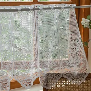 Lsimeru Spitze Gardinen Scheibengardinen Kurzstores Landhausstil Narzissenblüte Botanische Weiß Bistrogardinen Kurzstores Kurzgardinen Scheibenvorhang Kurzvorhang Schlafzimmer,300x45cm