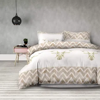 AmeliaHome 06587 2tlg Biber Bettwäsche 135x200 cm mit 1 Kopfkissenbezug 80x80 cm 100% Baumwolle Wellenmuster Set Bettbezug Reißverschluss Snuggy Collection Geodeer Hirsch weiß beige