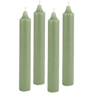 4er Pack Rustikale Stabkerzen H:25 cm Ø:3,8 cm diverse Farben Brenndauer 22 Stunden Kerze Advent Weihnachten Deko, Farbe:Staubig Grün