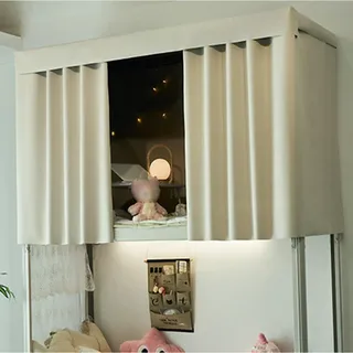 LUNCHS Dekorative Bettvorhang Hochbett Verdickter Stoff Verdunkelnd, Atmungsaktiv Zuhause Schule Vorhang Hochbett Mit Aufhängeschlaufe, Seil(Curtain*1,1.2M_BEIGE A)