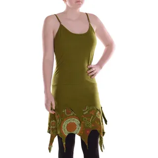 Vishes Zipfelkleid Damen Kleid Baumwolle Paisley asymmetrisch Spaghetti-Träger Alternative Bekleidung, Ethno, Hippie, Retro Style grün 40