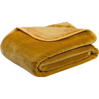 Wohndecke GÖZZE "Premium Cashmere Feeling" Wohndecken Gr. B/L: 130 cm x 170 cm, gelb (senf) Kunstfaserdecken mit premium Cashmere Feeling, Kuscheldecke Bestseller