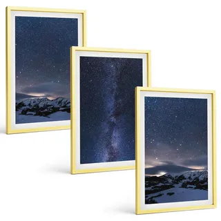 BILDER SET 3er Set - 40x60 cm Goldrahmen - Nachthimmel, Berge, Sterne