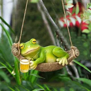FUFRE Garten Deko Frosch Figuren, Frosch Gartendeko Für Draußen Wetterfest Figur, Lustig Frösche Teich Deko Garten, Gartenfigur Gartendeko, Frösche Gartenfiguren Harz Statue für Blumentopf Hof (A)