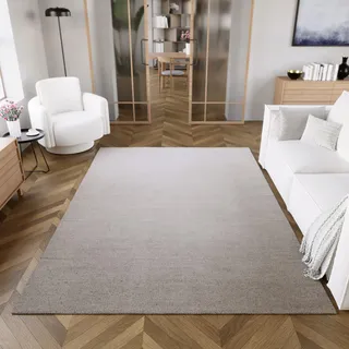 Wollteppich handgewebt - wertvoller, nachhaltiger, Teppich bestens geeignet fürs Wohnzimmer, Schlafzimmer und Kinderzimmer, Handwebteppich aus Schurwolle - PERPIGNAN - 160 x 230 cm, Grau Beige