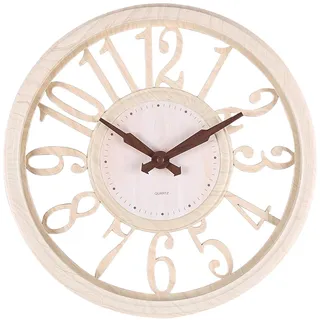 MagiDeal 12-Wanduhr, dekorative Vintage-Wanduhren, leise und Nicht, große Zahlen, leicht lesbar, batteriebetrieben, Beige