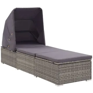 vidaXL Sonnenliege mit Sonnenschutz und Auflagen Poly Rattan Grau
