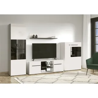 Home Affaire Wohnwand HOME AFFAIRE "Trentino", weiß (weiß hochglanz mit schwarzen absetzungen), Kastenmöbel-Sets, Wohnwand, Inkl. Vitrine, Low-Board, Highboard und Wandregal