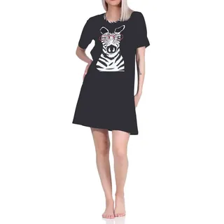 normann-wäschefabrik Nachthemd Süsses Damen Kurzarm mit Tiermotiv Schwarz 36/38