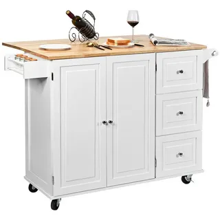 COSTWAY Küchenwagen, mit klappbarer Tischplatte, rollbar, 136x76x91cm weiß