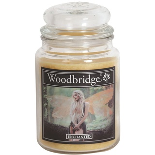 Woodbridge Duftkerze im Glas mit Deckel | Enchanted | Duftkerze Floral | Kerzen Lange Brenndauer (130h) | Duftkerze groß | Kerzen Gelb (565g)
