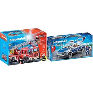 PLAYMOBIL 9463 Spielzeug-Feuerwehr-Leiterfahrzeug & 6873 - Polizei-Einsatzwagen