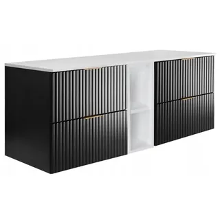 Waschbeckunterschrank mit Platte | Schwarz/Weiß | Badezimmerschrank 140/57/46cm