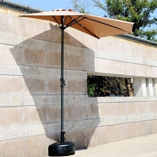 Außenterrasse 2,9 m Halbrunder Regenschirm, Wandschirm, Sonnenschutz mit 5 Rippen und Kurbel, Sonnenschutz für Markttisch, Garten, Außenschirme (Khaki)