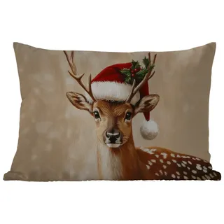 MuchoWow Dekokissen Weihnachten - Hirsch - Geweih - Rot, Outdoor-Dekorationskissen, Kissen, Kissenbezug, 50x30 cm rot Rechteckig | 50 cm x 15 cm x 30 cm