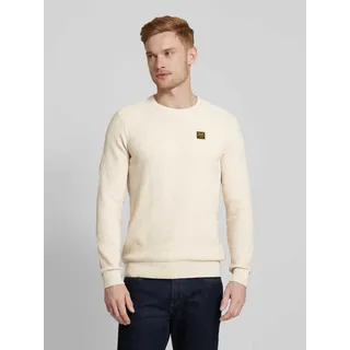 Strickpullover mit Label-Patch, Offwhite, S