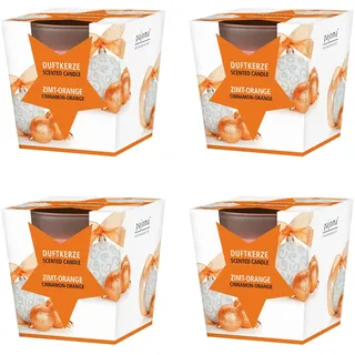 pajoma® Duftkerze 4er Set, Zimt-Orange - im satinierten Glas | 4x 120g Wachsgewicht, Brenndauer: 25 Stunden, in edler Geschenkverpackung | Premium Qualität