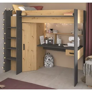 Parisot Hochbett Helix (Stauraumbett, Kleiderschrank und Schreibtisch integriert) kein Lattenrost erforderlich beige