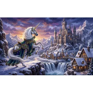 Einhorn der Schneestadt Puzzle 1000 Teile, Schwierige Herausforderung