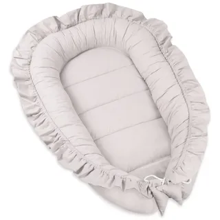 PIMKO Babynest mit rüschen Babynestchen für Baby Kuschelnest Babykokon für Säuglinge und Neugeborene 100% Baumwolle Nestchen für Zuhause 55 x 90 cm (Grey)