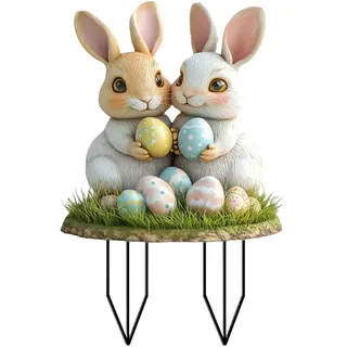 Kashyke Osterdeko Outdoor, Gartenstecker Ostern, Vintage Garten Oster Deko Außen, Ausgefallene Osterhase Osterdeko Frühlingsdeko Draußen Groß Hase Ostereier Gartendeko für Draussen XXL (#04)