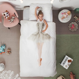 Snurk® - Kinder Bettwäsche Set, Ballerina Bettwäsche, 135 x 200 cm, inkl. 1 Kissenbezug 80 x 80 cm, aus 100% Bio-Baumwolle