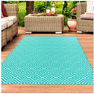Outdoorteppich Kunststoff-Teppich mit Rautenmuster, Outdoorteppich in petrol, TeppichHome24, Rechteckig, Höhe: 5 mm blau