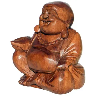 Wogeka Buddhafigur lachender Happy Buddha Holz-Figur 15 cm