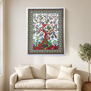 THE ART BOX Wandteppich Weißer Baum des Lebens Wandbehang Psychedelische Wandteppiche Indisches Baumwollplakat Kleines Picknickblatt Wanddekor Decke Wandkunst (Klein, 30x40 Zoll)