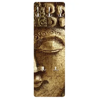 Bilderdepot24 Garderobenpaneel gold Spirituell Retro Vintage Vintage Buddha Design (ausgefallenes Flur Wandpaneel mit Garderobenhaken Kleiderhaken hängend), moderne Wandgarderobe - Flurgarderobe im schmalen Hakenpaneel Design goldfarben