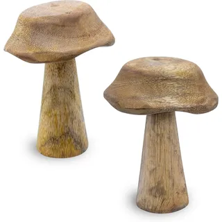 Mango Holz Deko Pilze 2er Set Zum Hinstellen – 14 X 10 Cm - Holz Pilz Figur Für Vielseitige Dekoration
