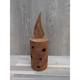 Windlichtkerze ca.35 cm hoch aus Metall Edelrost Rost Weihnachten Deko Gartendekoration Kerze Windlicht Beerdigung Trauer Grab Feuer Flamme