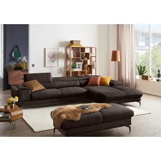 W.SCHILLIG Ecksofa piedroo, Designsofa mit tollem Sitzkomfort, bequem und elegant, L-Form, Kopfteilverstellung, wahlweise mit Sitztiefenverstellung, Breite 343cm braun