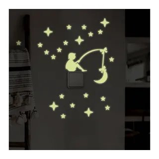 K&L Wall Art Wandtattoo Leuchtsterne Angler Lichtschalter Gelb 20x29cm selbstklebend, Kinderzimmer Leuchtbild gelb