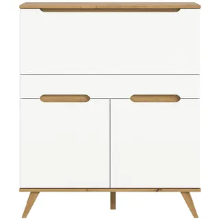 Inn.Furn Sekretär, Weiß, Eiche, Holzwerkstoff, Nachbildung,Eiche, Uni, Holz Optik, 2 Fächer, 1 Schubladen, Rechteckig, 40x118x110 cm, FSC Mix, Arbeitszimmer, Schreibtische, Sekretäre