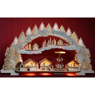 3D Räucher-Schwibbogen Weihnachtsmarkt mit Pyramide im Erzgebirge 72x41cm -Handarbeit aus dem Erzgebirge