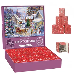 Adventskalender 2024 Weihnachts Jigsaw Puzzle 1008 Teile, Tootesa 24-Boxen Weihnachtsmann Countdown Kalender Puzzles für Erwachsene, lustige Weihnachts Puzzles für Weihnachts Dekor Geschenke (violet)