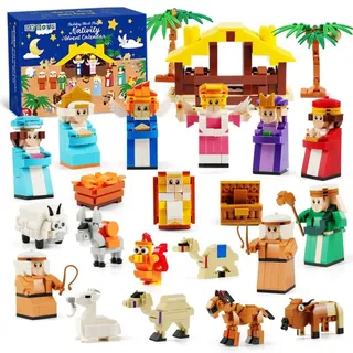 Jesus Bausteine enthält 25 Modelle Jesus Josef Maria Krippe Kokosbaum Engel Hirten Esel Kamel Lamm usw Spielzeug Geschenkbox für Jungen und Mädc... - Gelb