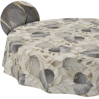 ANRO Tischdecke abwaschbar Palladium Blätter Ø 120 cm Grau