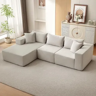 Zstar Boneless Cloud Ecksofa 270 cm (L-Form) mit Chaiselongue - Cord/Leinenbezug, Memory-/HR-Schaum, Tiefer Sitz, Ohne Aufbau - Farbe: Beige - Ausrichtung: Chaiselongue Links