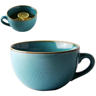 Aarcyye Groß Tasse Keramik, jumbotasse 700ml, Suppentassen mit Henkel, Große Suppenschüssel, Geeignet für Milchsalat, Keramikbecher mit Henkel, Mikrowellenherd Geeignet, Geschenk Kaffeebecher(Blau)