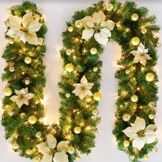 FGHB Weihnachtsgirlande, 2.7M / 9FT mit Beleuchtung, batteriebetrieben mit 30 LED, für Haus, Treppe, Kamin, Haustür, Terrasse und Garten, Weihnachtsdeko Girlande aus PVC